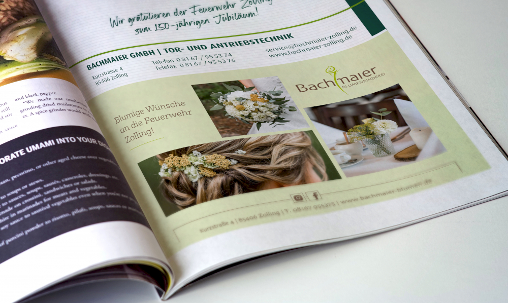 Blumenbinderei Bachmeier Anzeige in der Zeitung mit Design von der typneun Werbeagentur