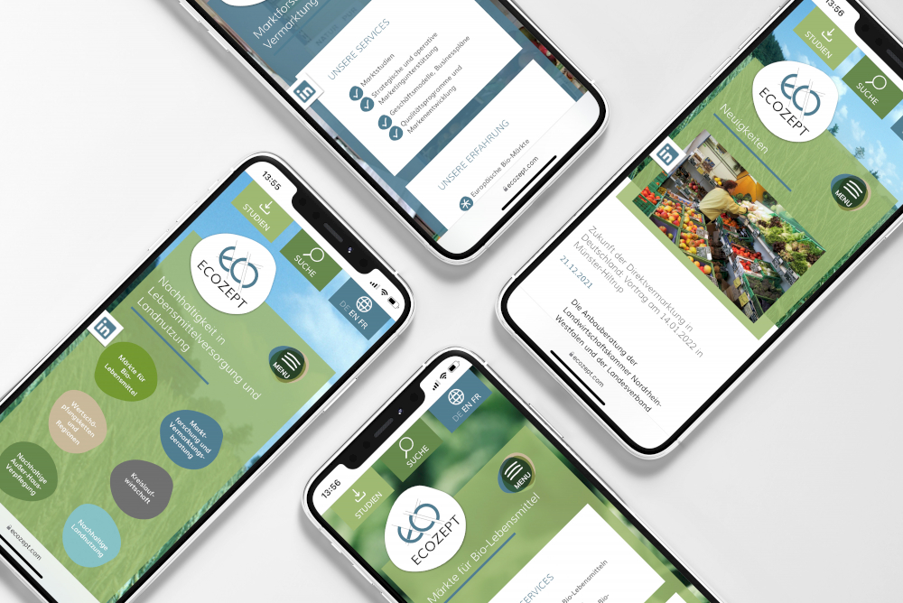 Webdesign für Smartphones: Mobilversion des ECOZEPT Webdesigns von typneun
