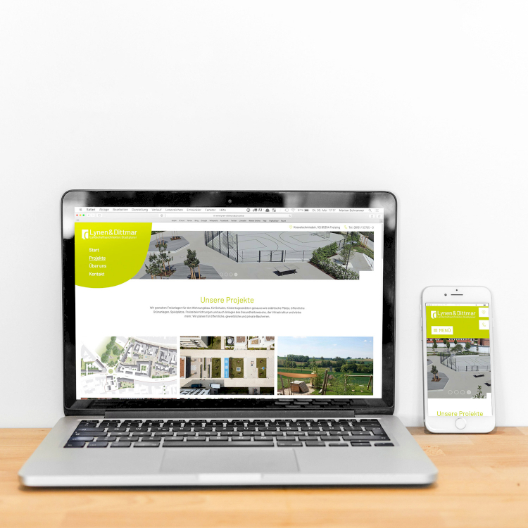 Webdesign der typneun Werbeagentur am Laptop und Handy für den Kunden Lynen-Dittmar