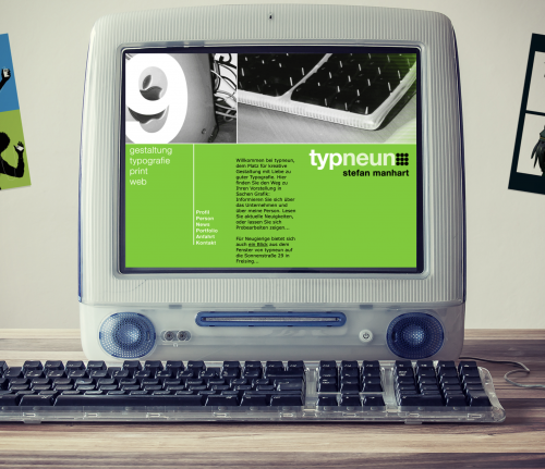 Digitale Hommage mit einem alten Bildschirm und der alten Website von der Freisinger Werbeagentur typneun für das 20 jährigen Jubiläum
