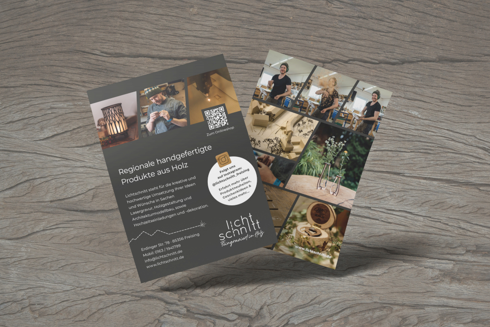 Printdesign auf einem Flyer mit Bildern aus dem Fotoshooting mit typneun Fotografin Birte Lebender
